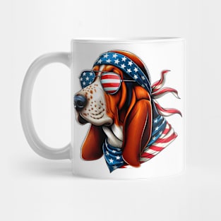 Basset Hound American USA Flag Sunglasses 4th of July Lovers Mug